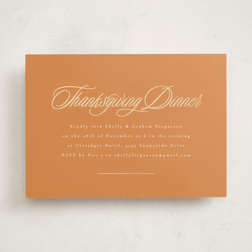 This is a pumpkin holiday party invitations with foil pressed by letterfix called tradition printing on signature in standard