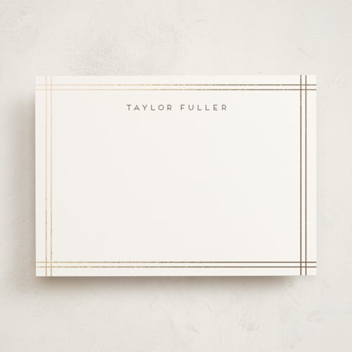 This is a cocoa personalized stationery thank you cards with foil pressed by Lehan Veenker called a golden age printing on signature in 5x7