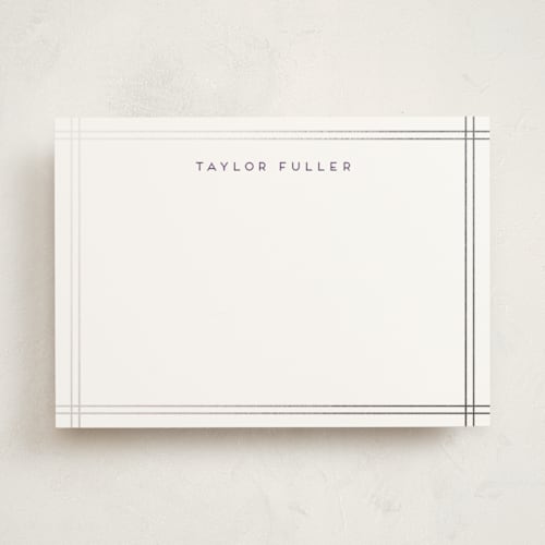 This is a lavender personalized stationery thank you cards with foil pressed by Lehan Veenker called a golden age printing on signature in 5x7