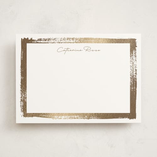 This is a golden personalized stationery thank you cards with foil pressed by Pixel and Hank called catherine printing on signature in 5x7