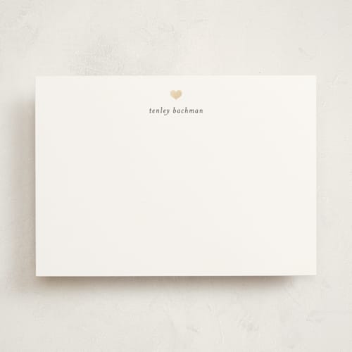 This is a cotton personalized stationery thank you cards with foil pressed by Michelle Poe called for heart's sake printing on signature in 5x7