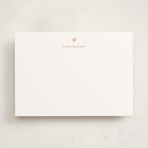 This is a blush personalized stationery thank you cards with foil pressed by Michelle Poe called for heart's sake printing on signature in 5x7