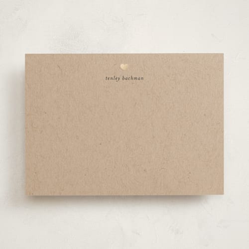 This is a kraft personalized stationery thank you cards with foil pressed by Michelle Poe called for heart's sake printing on signature in 5x7