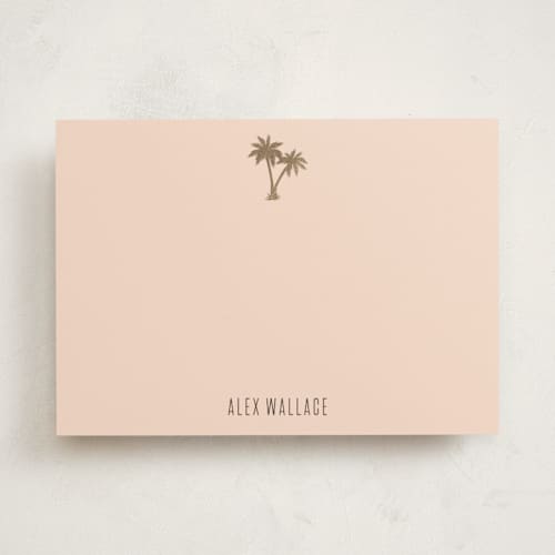 This is a blush personalized stationery thank you cards with foil pressed by carla san roman called gilded palm tree printing on signature in 5x7