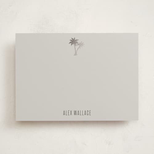 This is a cement personalized stationery thank you cards with foil pressed by carla san roman called gilded palm tree printing on signature in 5x7