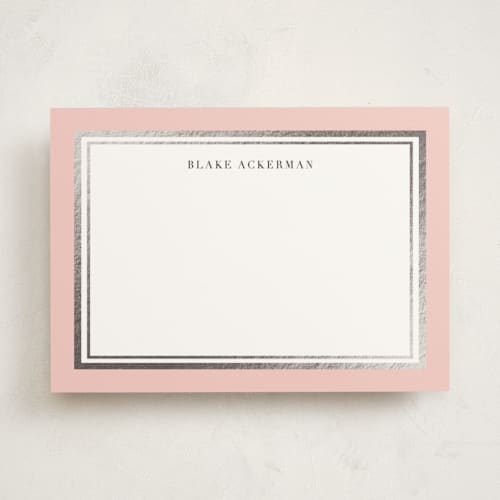 This is a blush personalized stationery thank you cards with foil pressed by Carrie ONeal called gold notes printing on signature in 5x7
