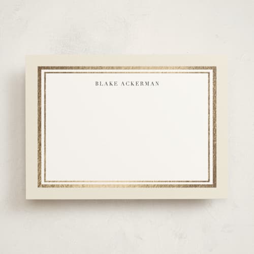 This is a vanilla personalized stationery thank you cards with foil pressed by Carrie ONeal called gold notes printing on signature in 5x7