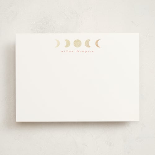 This is a peach personalized stationery thank you cards with foil pressed by Ashlee Townsend called phases printing on signature in 5x7
