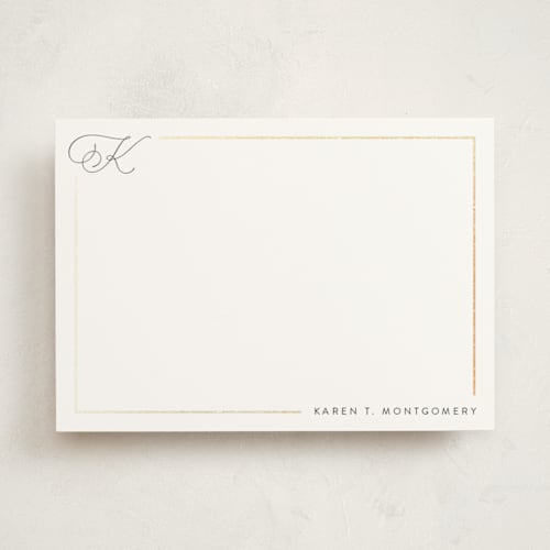 This is a porcelain personalized stationery thank you cards with foil pressed by Kristel called bordered printing on signature in 5x7