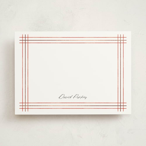 This is a berry personalized stationery thank you cards with foil pressed by Stacey Meacham called sketched plaid frame printing on signature in 5x7