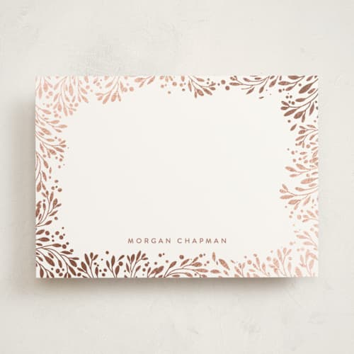 This is a rose personalized stationery thank you cards with foil pressed by Angela Thompson called golden leaf surround printing on signature in 5x7