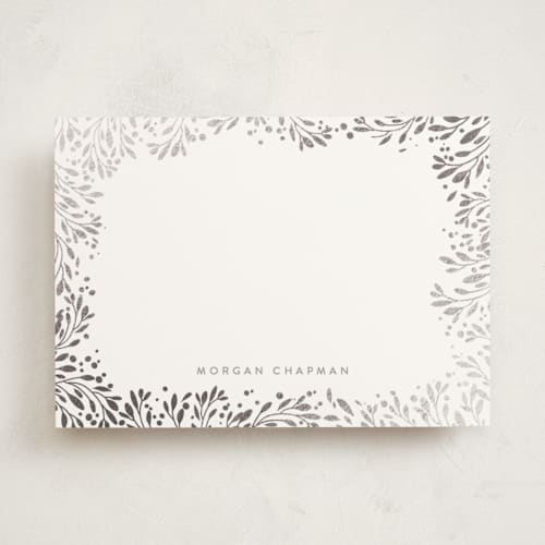 This is a tinsel personalized stationery thank you cards with foil pressed by Angela Thompson called golden leaf surround printing on signature in 5x7