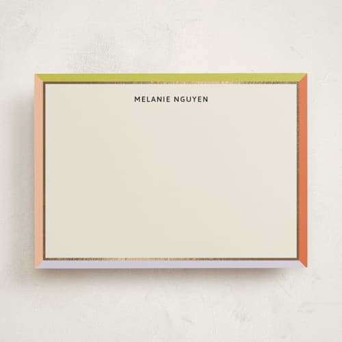 This is a pastel personalized stationery thank you cards with foil pressed by Inkblot Design called bold border printing on signature in 5x7