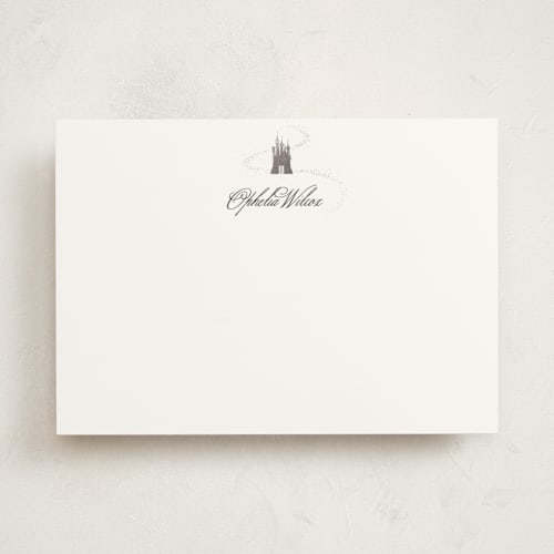 This is a magic personalized stationery thank you cards with foil pressed by Kelly Schmidt called disney's cinderella castle printing on signature in 5x7
