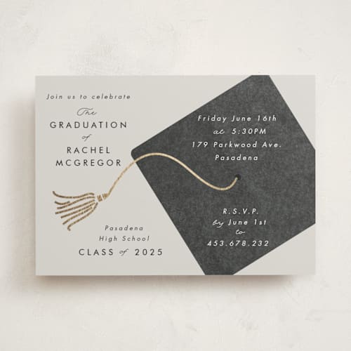 This is a smoke graduation invitations with foil pressed by Catherine Culvenor called shimmering tassel printing on signature in standard