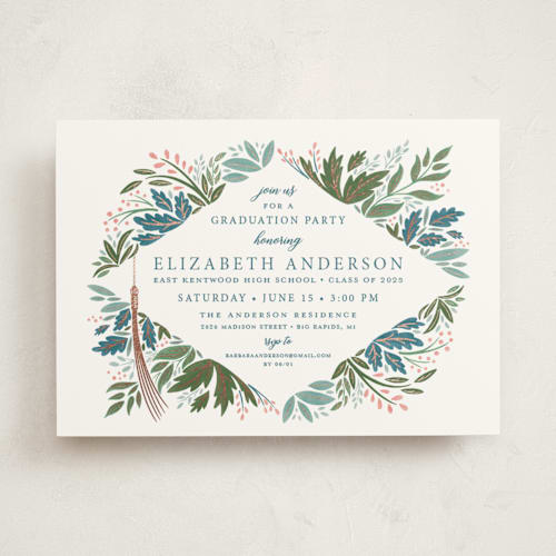 This is a garden graduation invitations with foil pressed by Paper Sun Studio called flourish printing on signature in standard