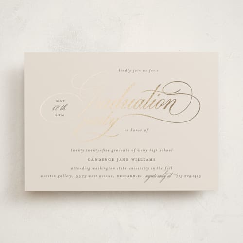 This is a cream graduation invitations with foil pressed by Jelena Vuletic called livia printing on signature in standard
