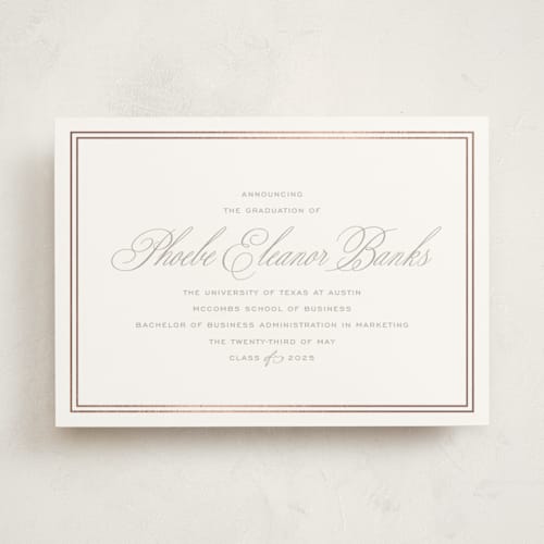 This is a stone graduation announcements with foil pressed by Megan Davis called scholarly charm printing on signature in standard
