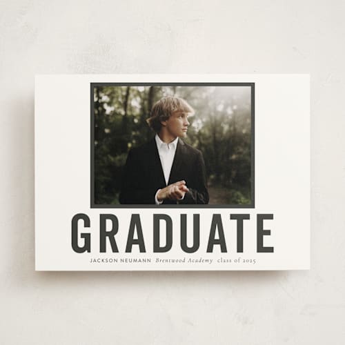 This is a charcoal graduation announcements with standard by Sara Hicks Malone called jax printing on doublethick in photo_mount