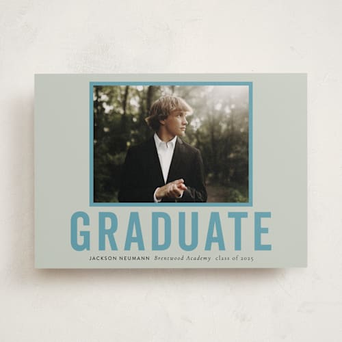This is a sage graduation announcements with standard by Sara Hicks Malone called jax printing on doublethick in photo_mount