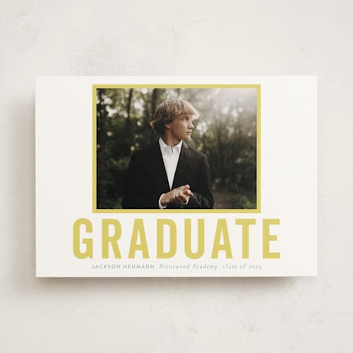 This is a sunshine graduation announcements with standard by Sara Hicks Malone called jax printing on doublethick in photo_mount