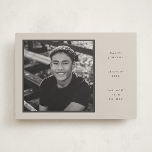 This is a ecru graduation announcements with standard by Dana Duricekova called minimal column printing on doublethick in photo_mount