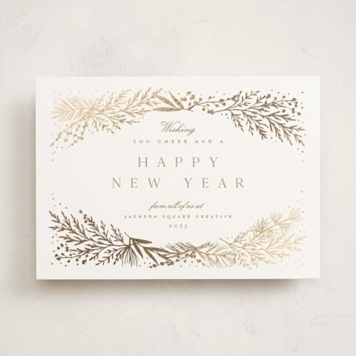 This is a snow business holiday cards with foil pressed by Amy Kross called spread cedars printing on signature in standard