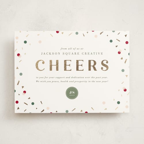 This is a festive business holiday cards with foil pressed by Meggy Masters called cheers to you printing on signature in standard