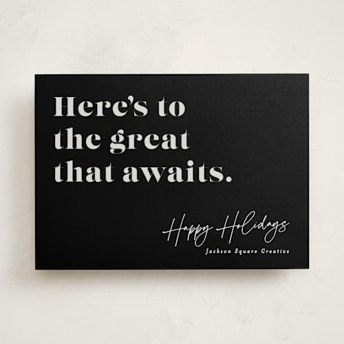 This is a noir business holiday cards with standard by Bethan called bold type printing on signature in standard