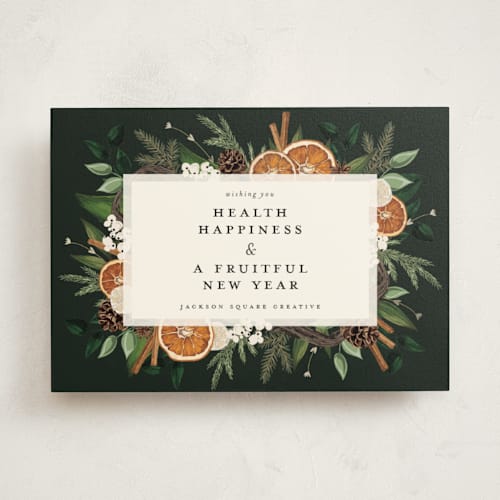This is a midnight business holiday cards with standard by Susan Moyal called fruitful holiday printing on signature in standard