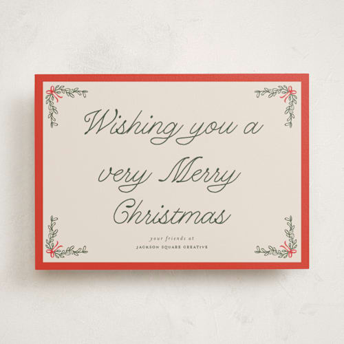 This is a cherry glaze business holiday cards with standard by Morgan Kendall called garland printing on signature in standard