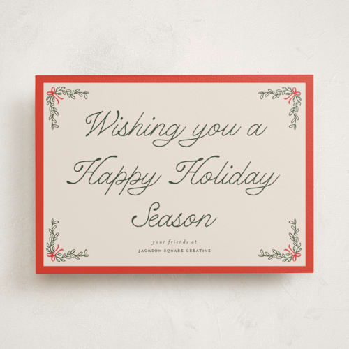 This is a cherry glaze business holiday cards with standard by Morgan Kendall called garland printing on signature in standard