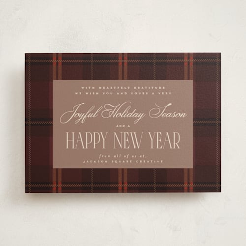 This is a berry business holiday cards with standard by Maja Cunningham called timeless plaid printing on signature in standard