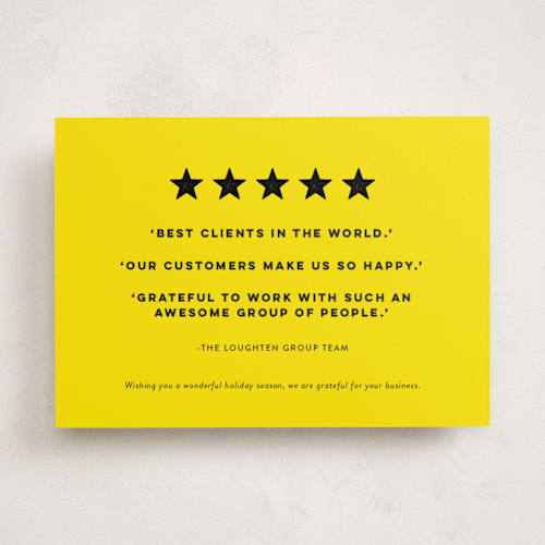 This is a lemon business holiday cards with standard by Sara Hicks Malone called five-star client review printing on signature in standard