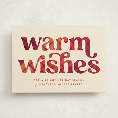 This is a berry business holiday cards with standard by Robert and Stella called warmest wishes printing on signature in standard