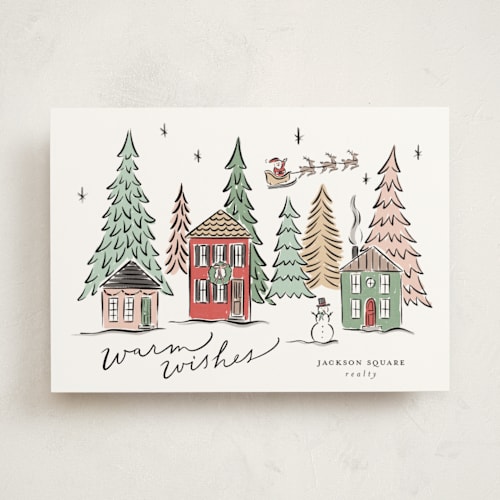 This is a festive business holiday cards with standard by Erin German called winter scene printing on signature in standard