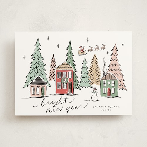 This is a festive business holiday cards with standard by Erin German called winter scene printing on signature in standard
