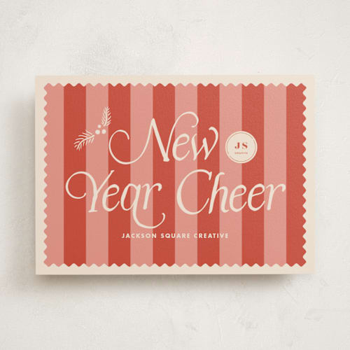 This is a candy apple business holiday cards with standard by Tamara Hilje called striped stamp printing on signature in standard