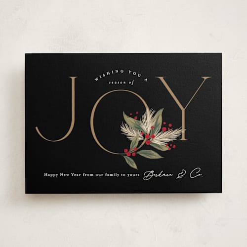 This is a coal business holiday cards with standard by Jackie Crawford called sprig of joy printing on signature in standard