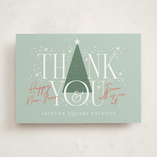 This is a spruce business holiday cards with standard by Alethea and Ruth called thank you tree printing on signature in standard