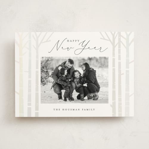 This is a lake gloss press holiday cards with gloss press by Brooke Chandler called birch trees printing on signature in standard