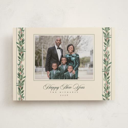 This is a eggnog photo mount holiday cards with standard by Rebecca Durflinger called evergreen garlands printing on doublethick in photo_mount