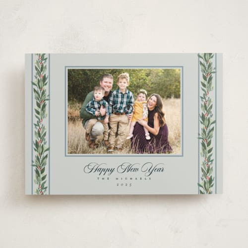 This is a winter sky photo mount holiday cards with standard by Rebecca Durflinger called evergreen garlands printing on party paper in photo_mount