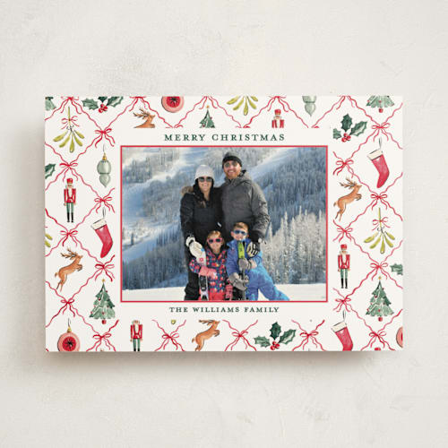 This is a leaf photo mount holiday cards with standard by Sarah Knight called festive icons printing on recycled in photo_mount
