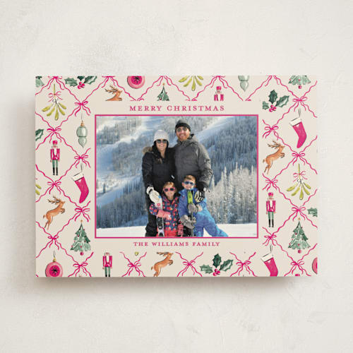 This is a berry photo mount holiday cards with standard by Sarah Knight called festive icons printing on recycled in photo_mount