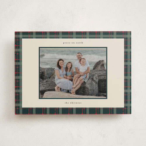 This is a wreath photo mount holiday cards with standard by Makewells called plaid peace printing on recycled in photo_mount