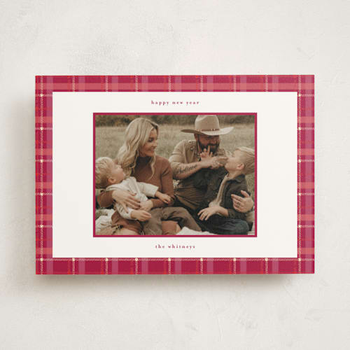 This is a stocking photo mount holiday cards with standard by Makewells called plaid peace printing on party paper in photo_mount