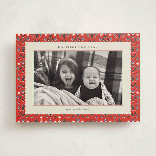This is a poppy photo mount holiday cards with standard by Ani Somi called christmas tapestry printing on recycled in photo_mount