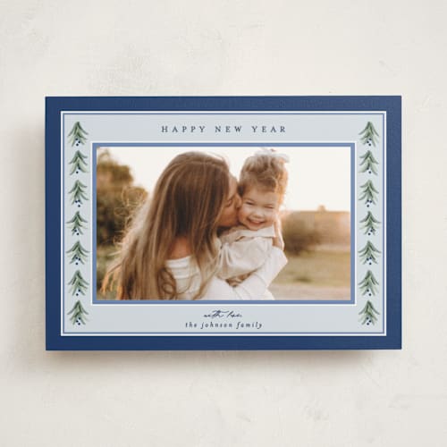 This is a midnight photo mount holiday cards with standard by Ashley Iwafuchi called cozy garland printing on recycled in photo_mount