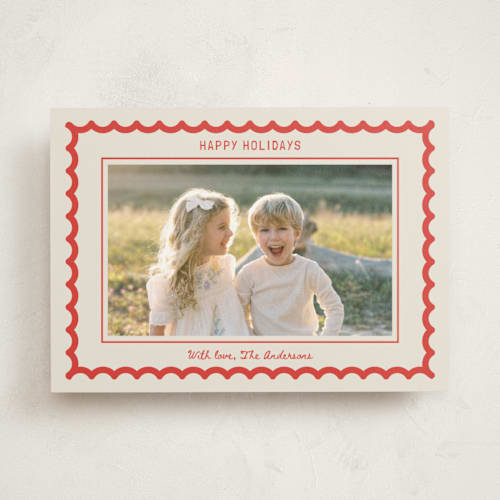 This is a berry photo mount holiday cards with standard by Cass Loh called swirled in joy printing on recycled in photo_mount